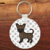Brindle Smooth Coat Chihuahua Cartoon Dog & Paws Sleutelhanger (Voorkant)