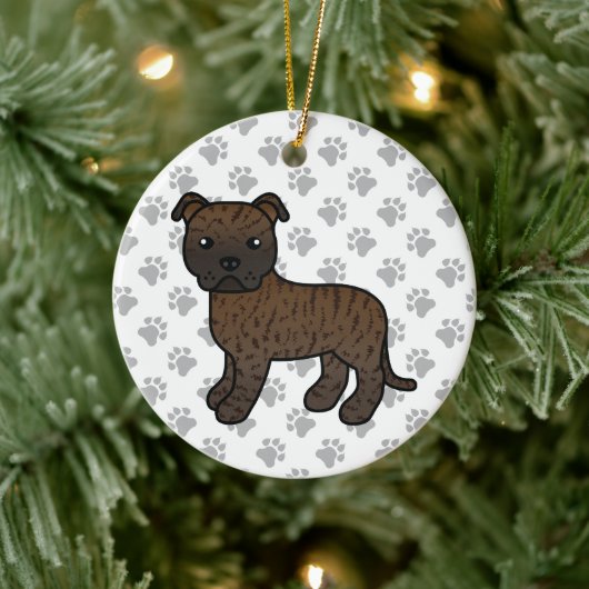 Brindle Staffordshire Bull Terrier Cartoon Dog Keramisch Ornament (Boom)