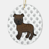 Brindle Staffordshire Bull Terrier Cartoon Dog Keramisch Ornament (Links)