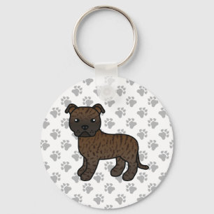 Brindle Staffordshire Bull Terrier Cartoon Dog Sleutelhanger