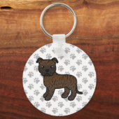 Brindle Staffordshire Bull Terrier Cartoon Dog Sleutelhanger (Voorkant)