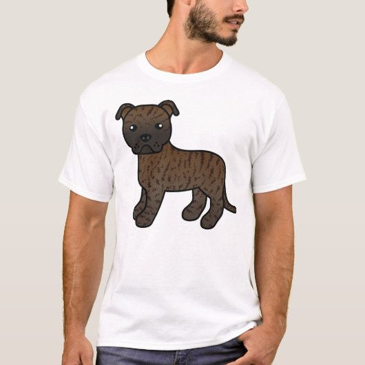Brindle Staffordshire Bull Terrier Cartoon Dog T-shirt (Voorkant)