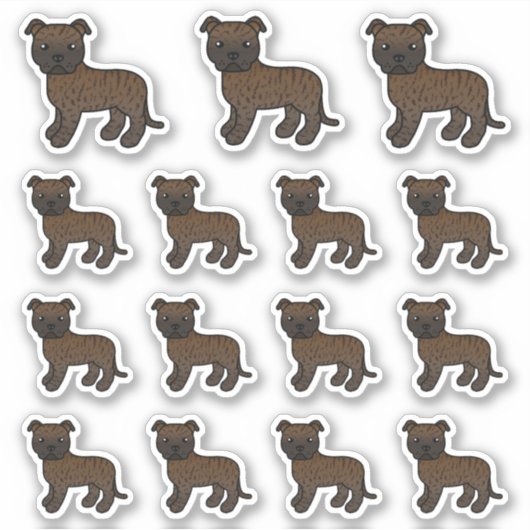 Brindle Staffordshire Bull Terrier Cartoon Dogs Sticker (Voorkant)