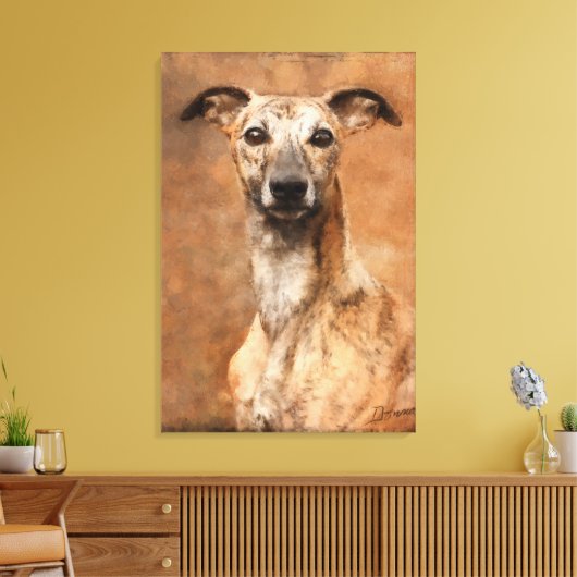 Brindle Whippet Dog Canvas Afdruk (Insitu (Woonkamer))