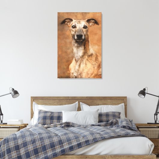 Brindle Whippet Dog Canvas Afdruk (Insitu (Slaapkamer))