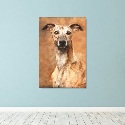 Brindle Whippet Dog Canvas Afdruk (Insitu (Houten vloer))