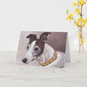 Brindle & White Greyhound Dog Art Wenskaart Kaart (Gele Bloem)