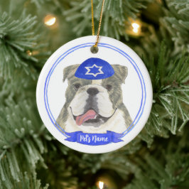 Brindle & Wit Engels Bulldog Chanoeka Keramisch Ornament