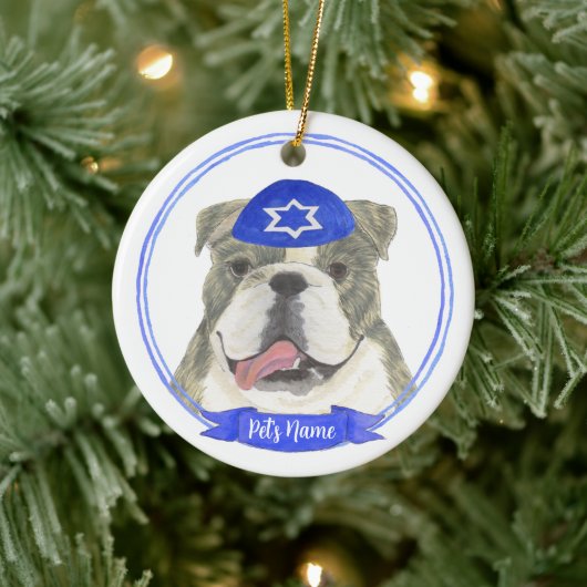 Brindle & Wit Engels Bulldog Chanoeka Keramisch Ornament (Boom)