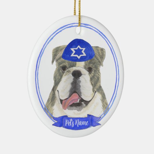 Brindle & Wit Engels Bulldog Chanoeka Keramisch Ornament (Rechts)