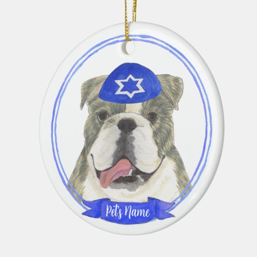 Brindle & Wit Engels Bulldog Chanoeka Keramisch Ornament (Links)