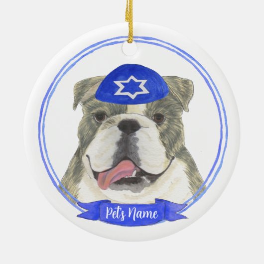 Brindle & Wit Engels Bulldog Chanoeka Keramisch Ornament (Achterkant)