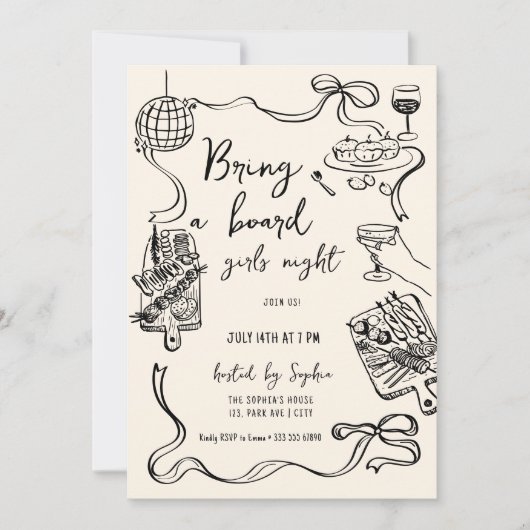 Bring a Board Girls Night Invitation Kaart (Voorkant)