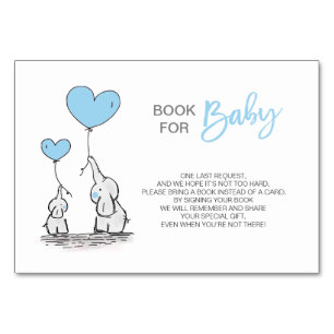 Bring a Book - Elephant Blue BOY Baby shower Kaart
