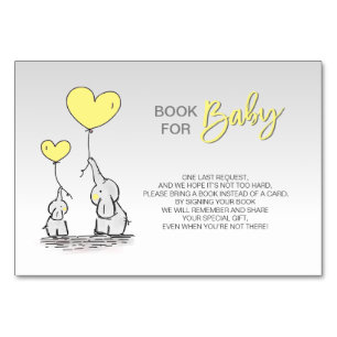 Bring a Book - Elephant YELLOW Grey Baby shower Kaart