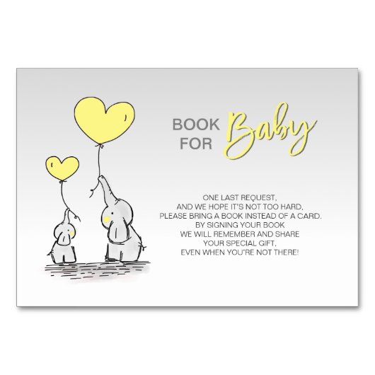 Bring a Book - Elephant YELLOW Grey Baby shower Kaart (Voorkant)
