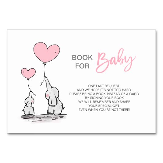Bring a Book - Olifant Roze Meisje Baby shower Kaart (Voorkant)