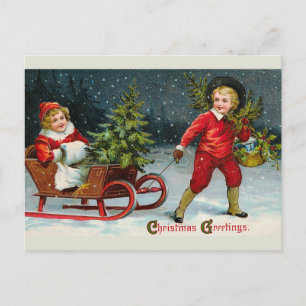 "Bringing Home Christmas Holly" Postcard Feestdagenkaart