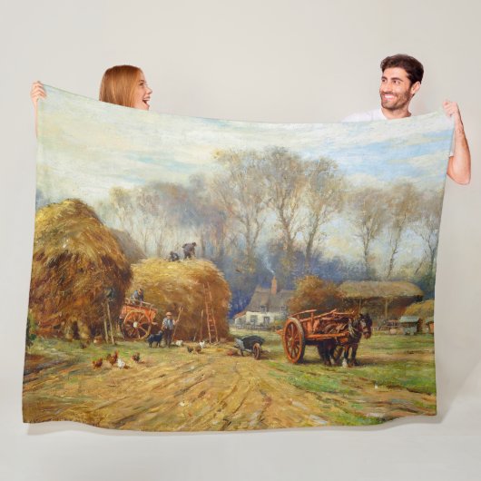 Bringing Home the Hay Boerderij Life William Black Fleece Deken (In situ)