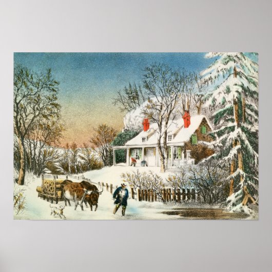 Bringing Home the Logs, Winter Landscape Poster (Voorkant)