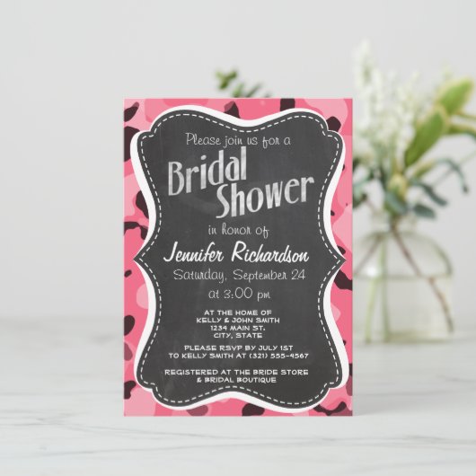 Brink Roze Camo; Camouflage; Retro Chalkboard Kaart (Staand voorkant)