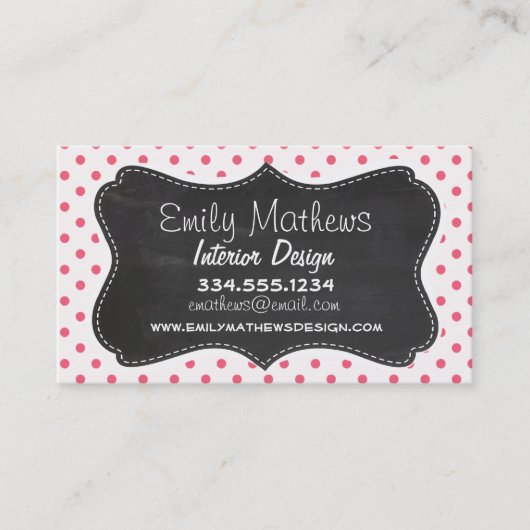 Brink Roze Polka Dots;  krijtbordlook Visitekaartje (Voorkant)