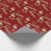 Brinze Reindeer & Santa Snowflakes op rood Cadeaupapier (Hoek)