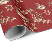 Brinze Reindeer & Santa Snowflakes op rood Cadeaupapier (Rol Hoek)