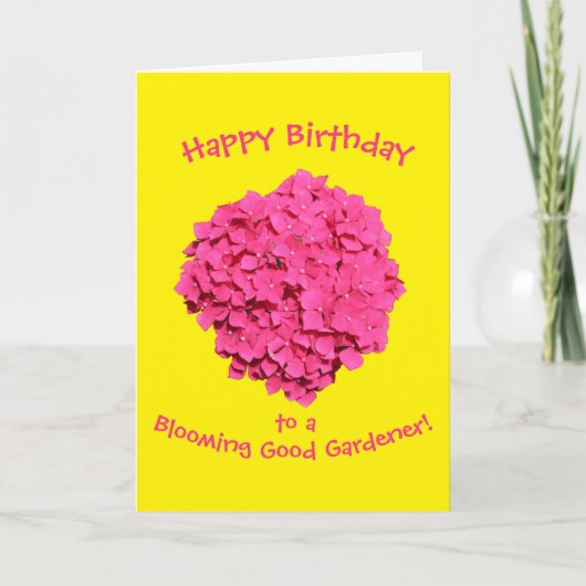 Brioming Gardener Birthday, heldergele roze Kaart (Voorkant)