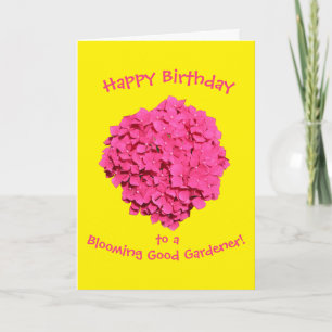 Brioming Gardener Birthday, heldergele roze Kaart