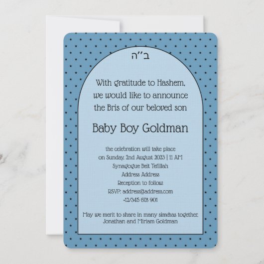 Bris Brit Milah Jewish Baby Naming Kaart (Achterkant)