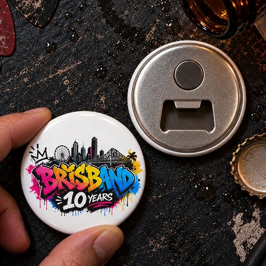 Brisbane 10 jaar button flesopener