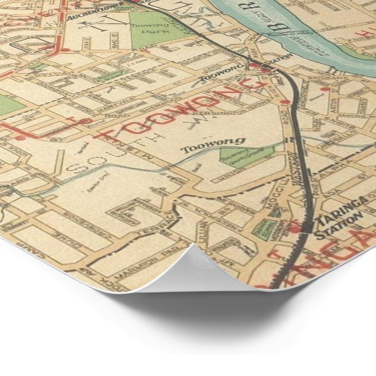 Brisbane and Inner Suburbs Map, 1920 Poster (Hoek)