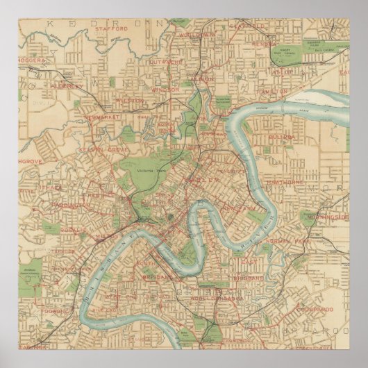 Brisbane and Inner Suburbs Map, 1920 Poster (Voorkant)