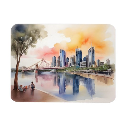 Brisbane aquarel kunst magneet (Horizontaal)