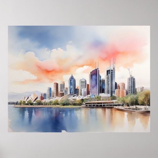 Brisbane aquarel kunst poster (Voorkant)