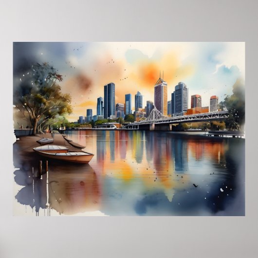 Brisbane aquarel kunst poster (Voorkant)