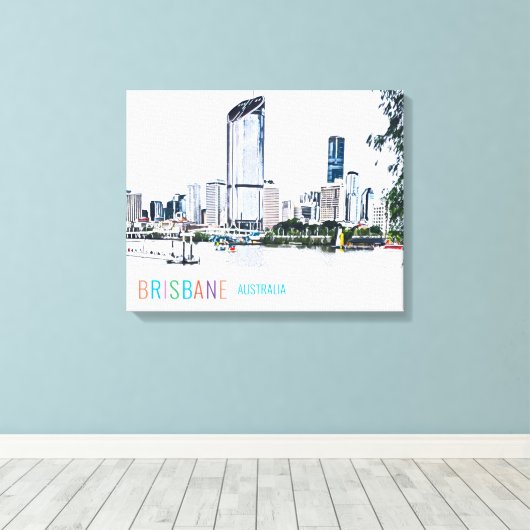 Brisbane Australia skyline moderne reisprint Canvas Afdruk (Insitu (Houten vloer))