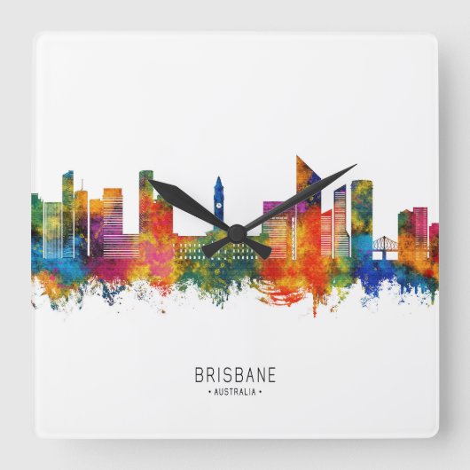 Brisbane Australia Skyline Vierkante Klok (Voorkant)