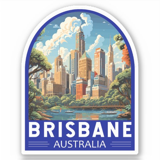 Brisbane Australia Travel Art Vintage Sticker (Voorkant)