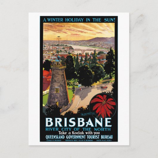 Brisbane Australia Vintage Travel Poster teruggeze Briefkaart (Voorkant)