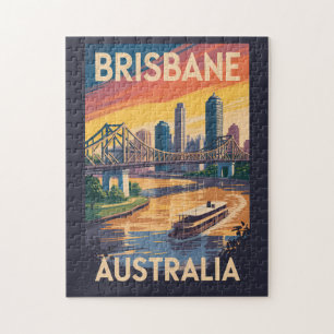 Brisbane Australië Illustratie Reis Kunst Vintage Legpuzzel
