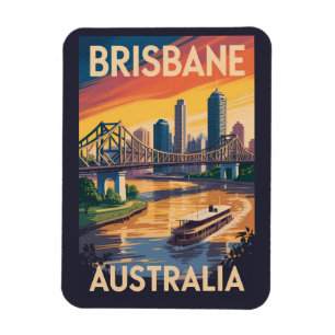 Brisbane Australië Illustratie Reis Kunst Vintage Magneet