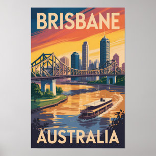 Brisbane Australië Illustratie Reis Kunst Vintage Poster