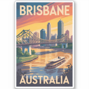 Brisbane Australië Illustratie Reis Kunst Vintage Sticker