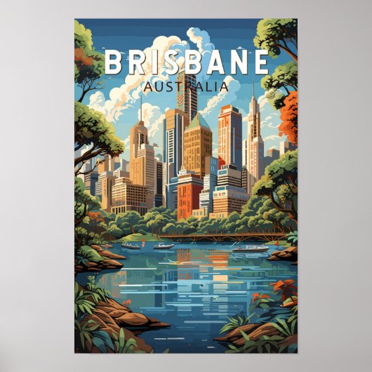 Brisbane Australië Reizen Kunst Vintage Poster (Voorkant)