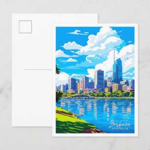 Brisbane Australië Reizen Vintage Illustratie Briefkaart