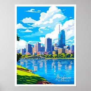 Brisbane Australië Reizen Vintage Illustratie Poster