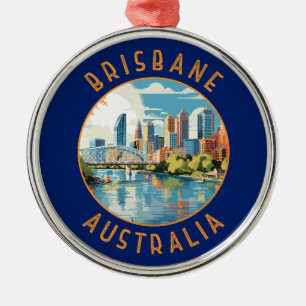 Brisbane Australië Retro Distress Circle Metalen Ornament