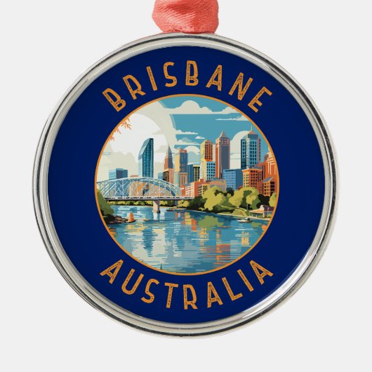 Brisbane Australië Retro Distress Circle Metalen Ornament (Voorkant)